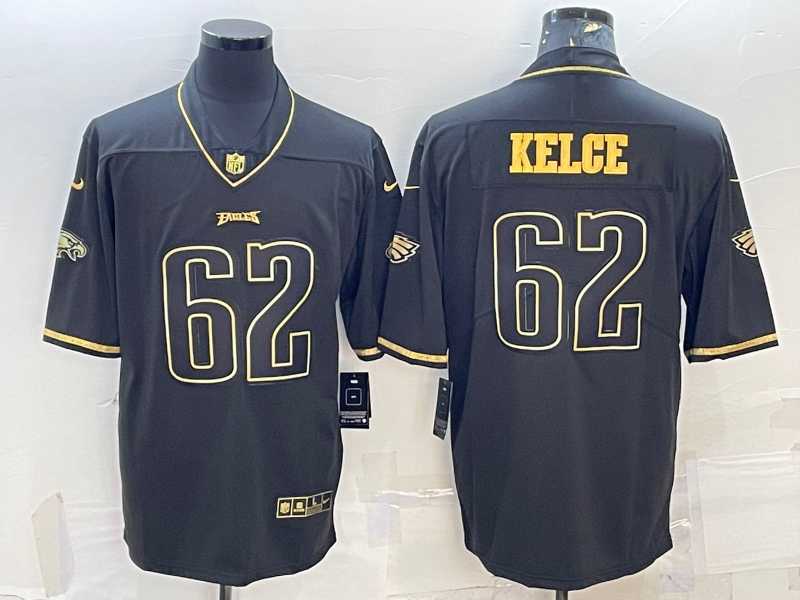 Mens Philadelphia Eagles #62 Jason Kelce Black Golden Edition Stitched NFL Nike Limited Jersey